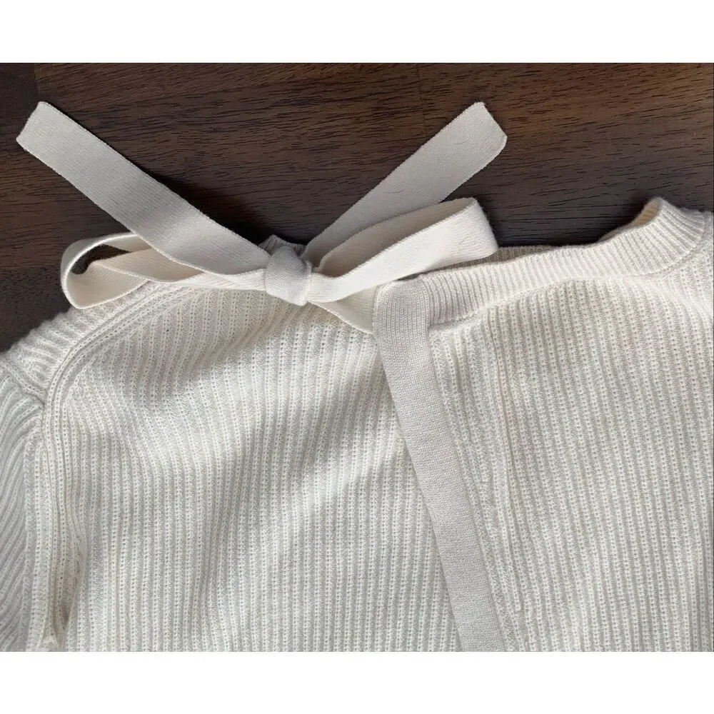Vince Tie-Back Ribbed cream Cashmere  Blend Crew SWEATER sz XS